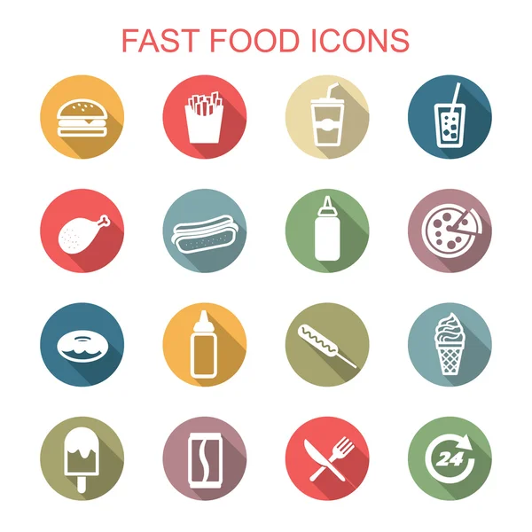Fast food longue ombre icônes — Image vectorielle
