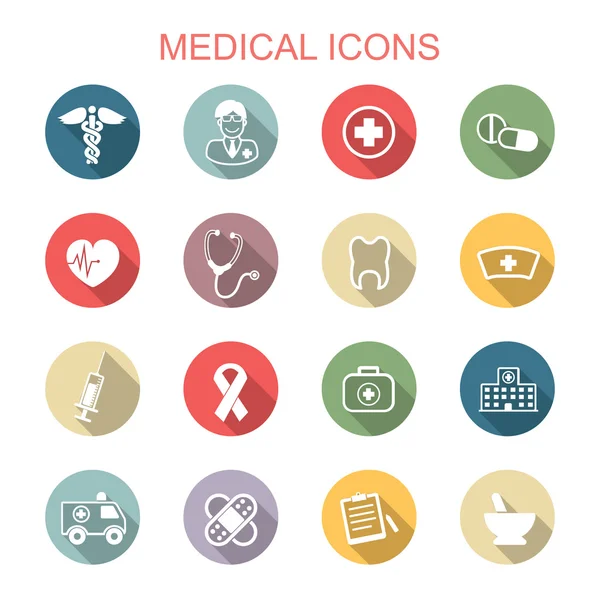 Iconos médicos sombra larga — Vector de stock