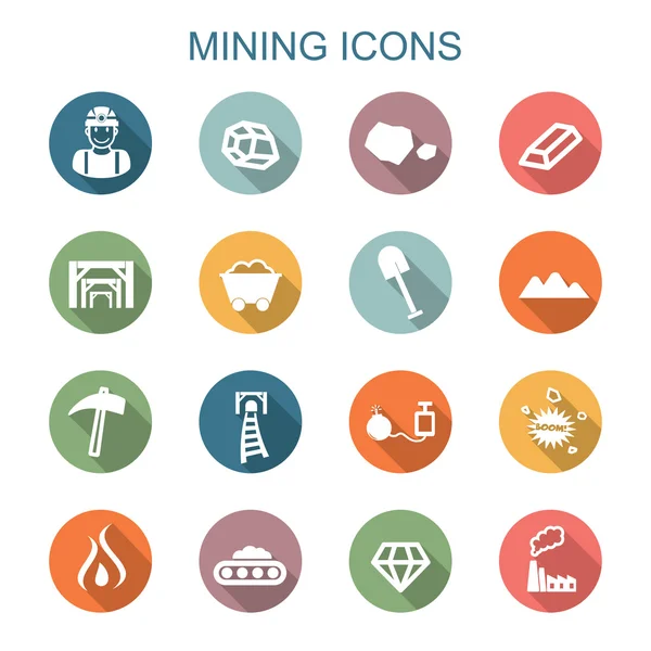 Minería iconos sombra larga — Vector de stock