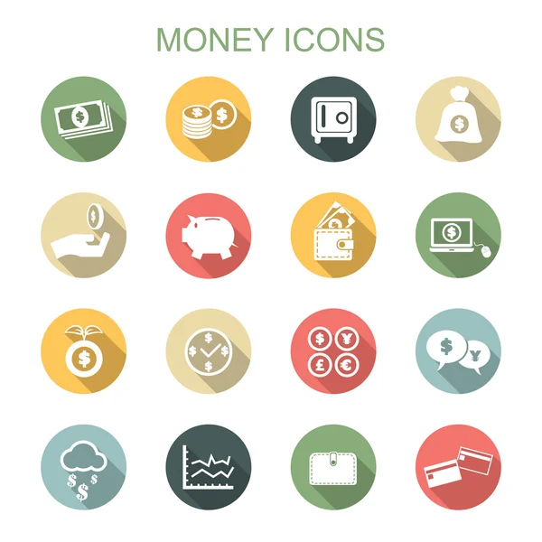 Money long shadow icons — Stock Vector