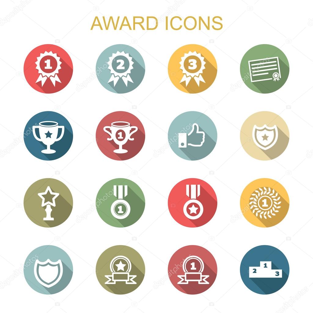 Award long shadow icons, flat vector symbols