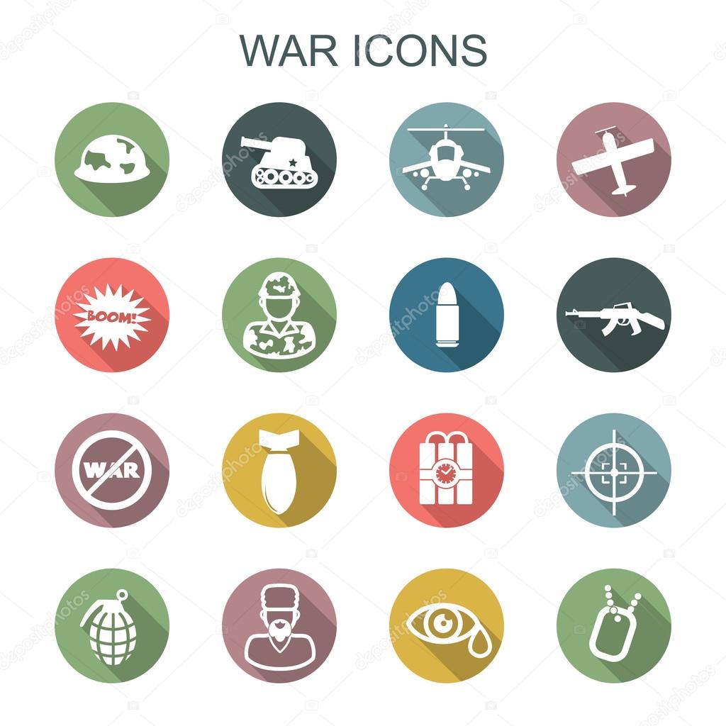 War long shadow icons, flat vector symbols