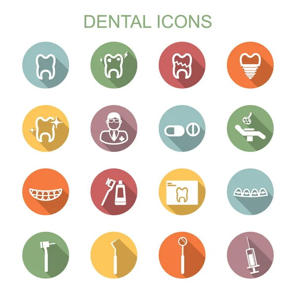 Iconos de sombra larga dental — Vector de stock