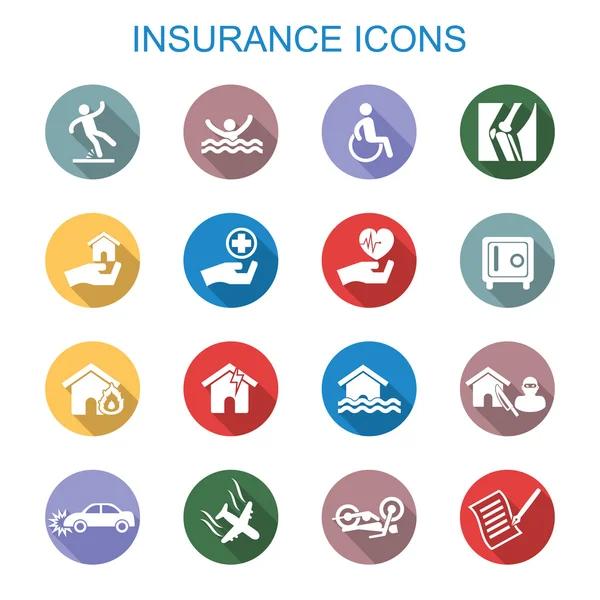 Insurance long shadow icons — Stock Vector