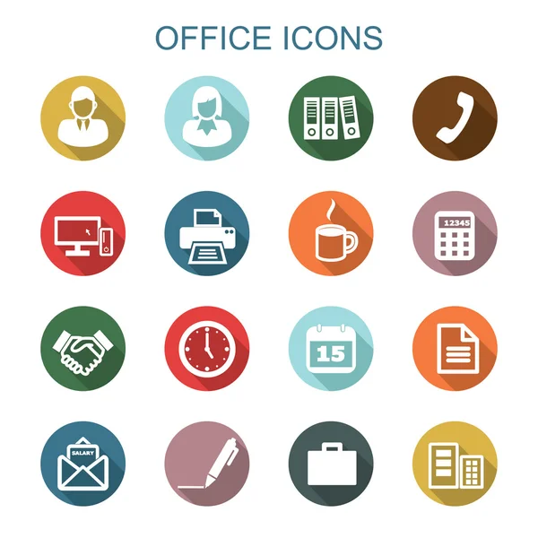 Office long shadow icons — Stock Vector