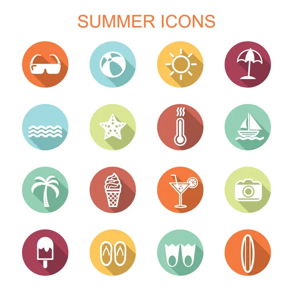 Summer long shadow icons — Stock Vector