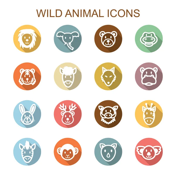 Vilda djur långa skugga ikoner — Stock vektor