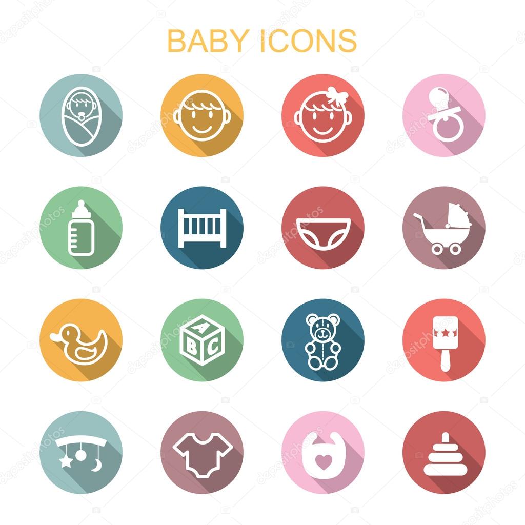 Baby long shadow icons, flat vector symbols