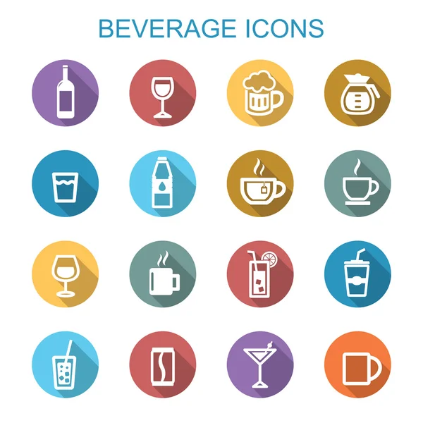 Beverage long shadow icons — Stock Vector