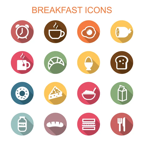 Desayuno largo sombra iconos — Archivo Imágenes Vectoriales