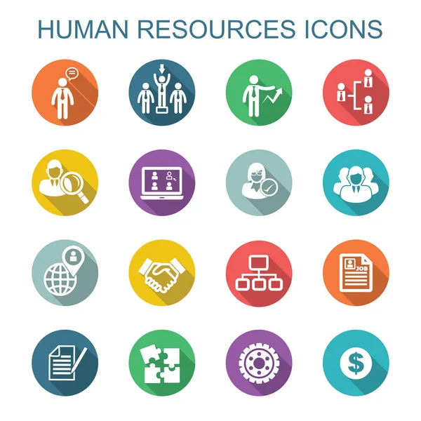 Human resources long shadow icons — Stock Vector