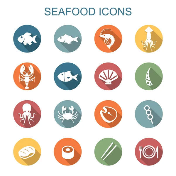 Seafood long shadow icons — Stock Vector