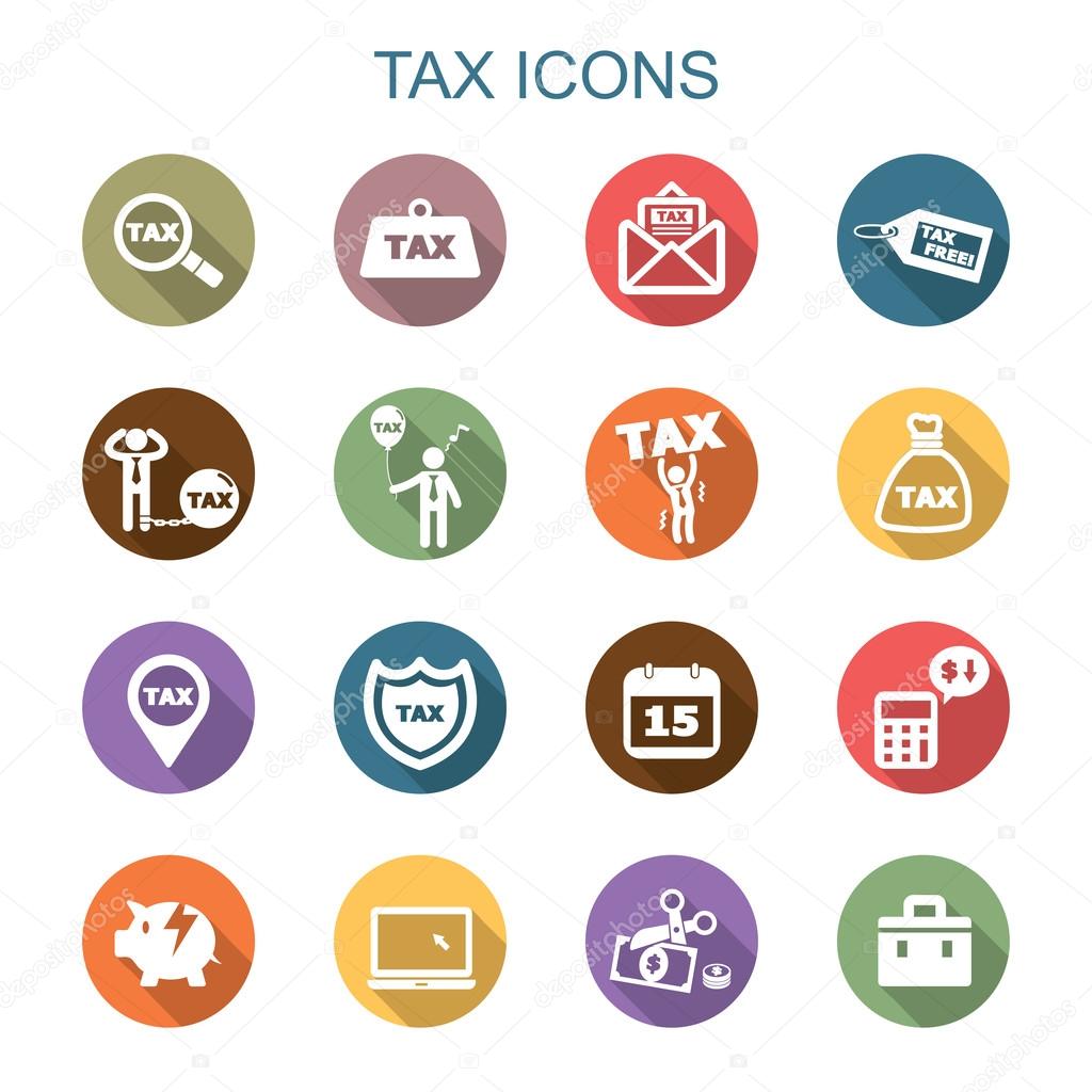 Tax long shadow icons, flat vector symbols