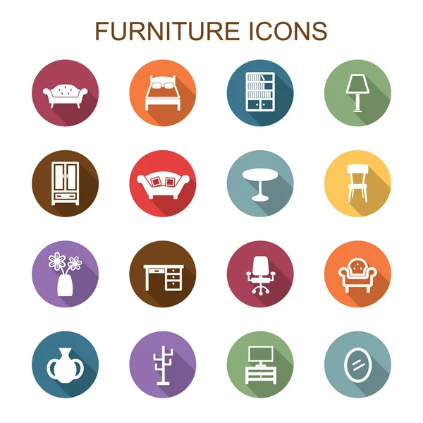 Muebles iconos de sombra larga — Vector de stock