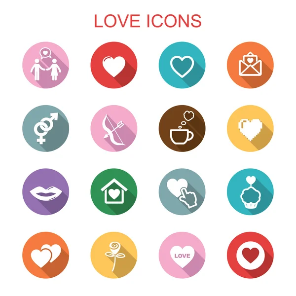 Amor iconos de sombra larga — Vector de stock