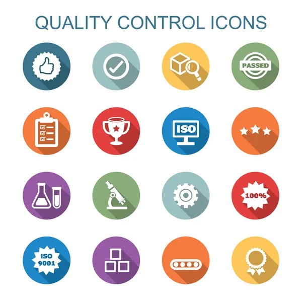 Control de calidad iconos de sombra larga — Vector de stock