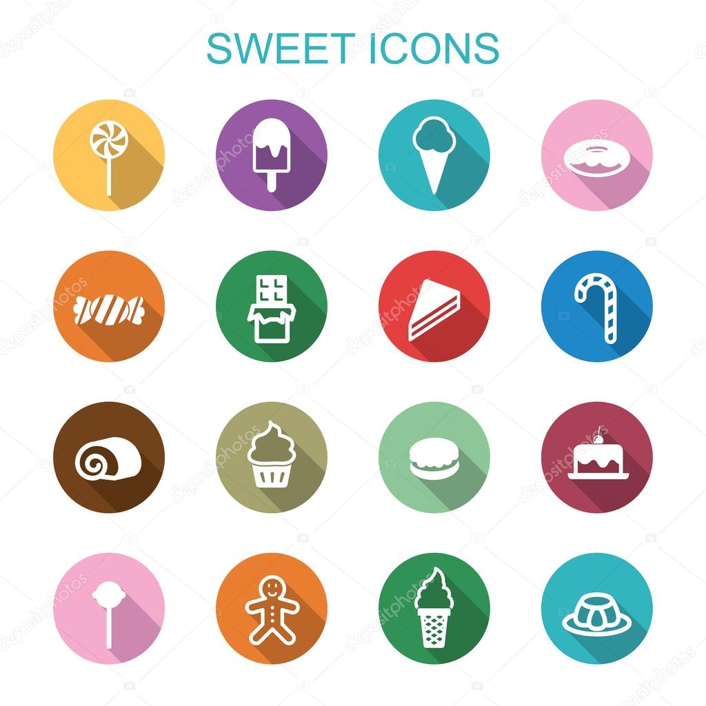 Sweet long shadow icons, flat vector symbols