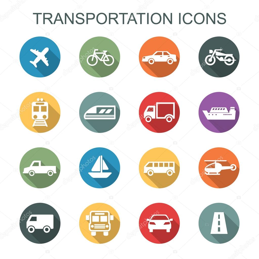 Transportation long shadow icons, flat vector symbols