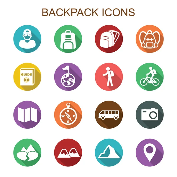 Backpack long shadow icons — Stock Vector