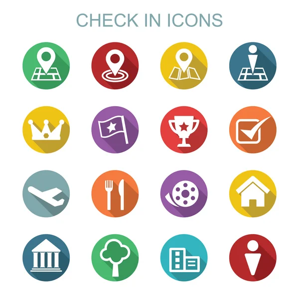 Check in iconos de sombra larga — Vector de stock