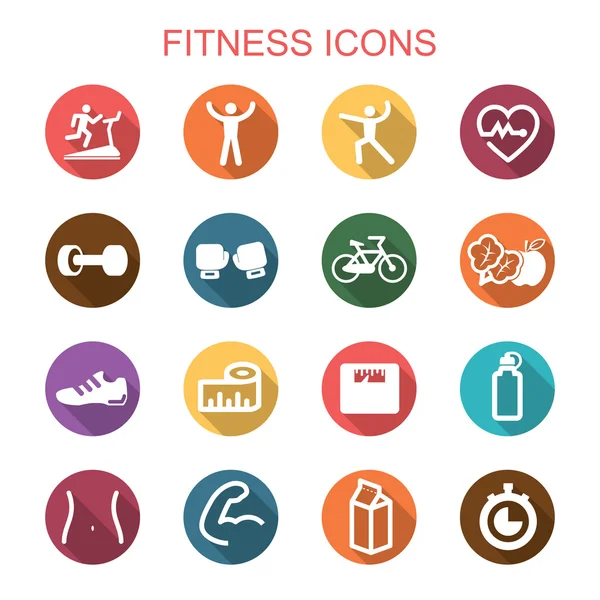 Fitness long shadow icons — Stock Vector