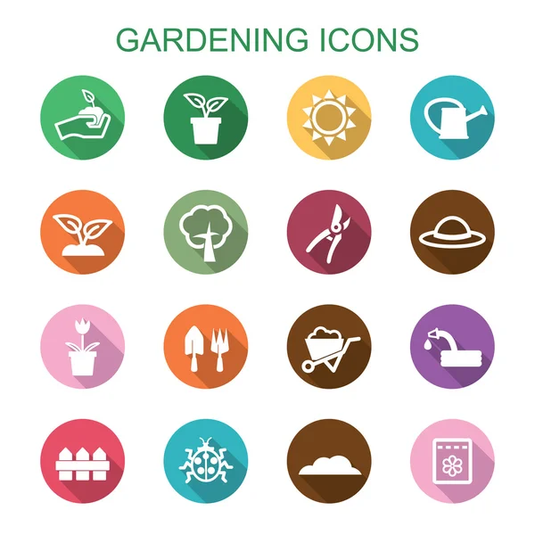 Gardening long shadow icons — Stock Vector