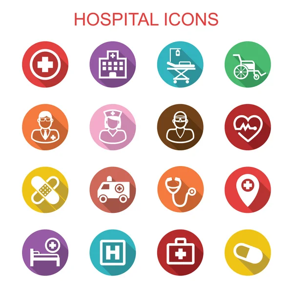 Hospital long shadow icons — Stock Vector