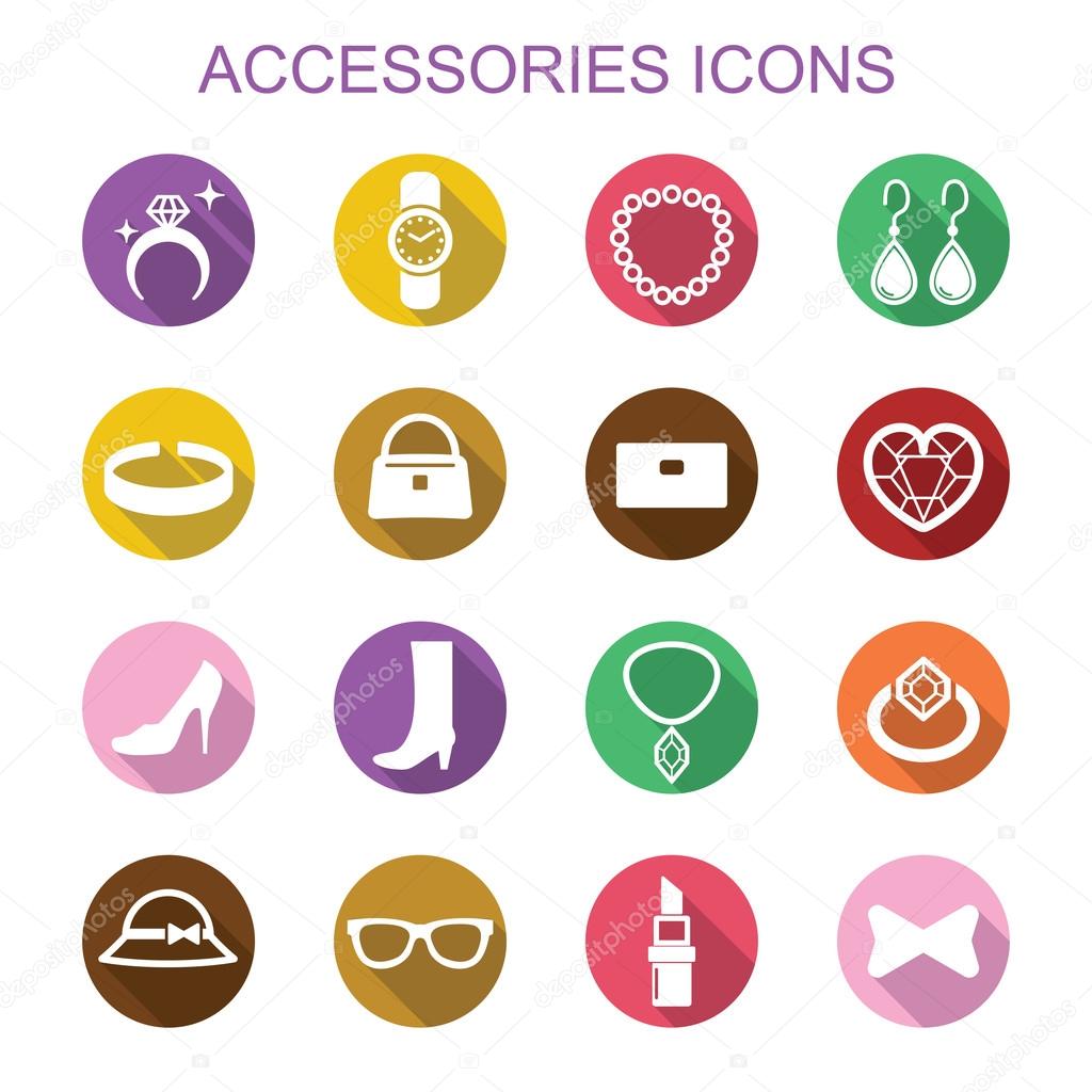 Accessories long shadow icons, flat vector symbols