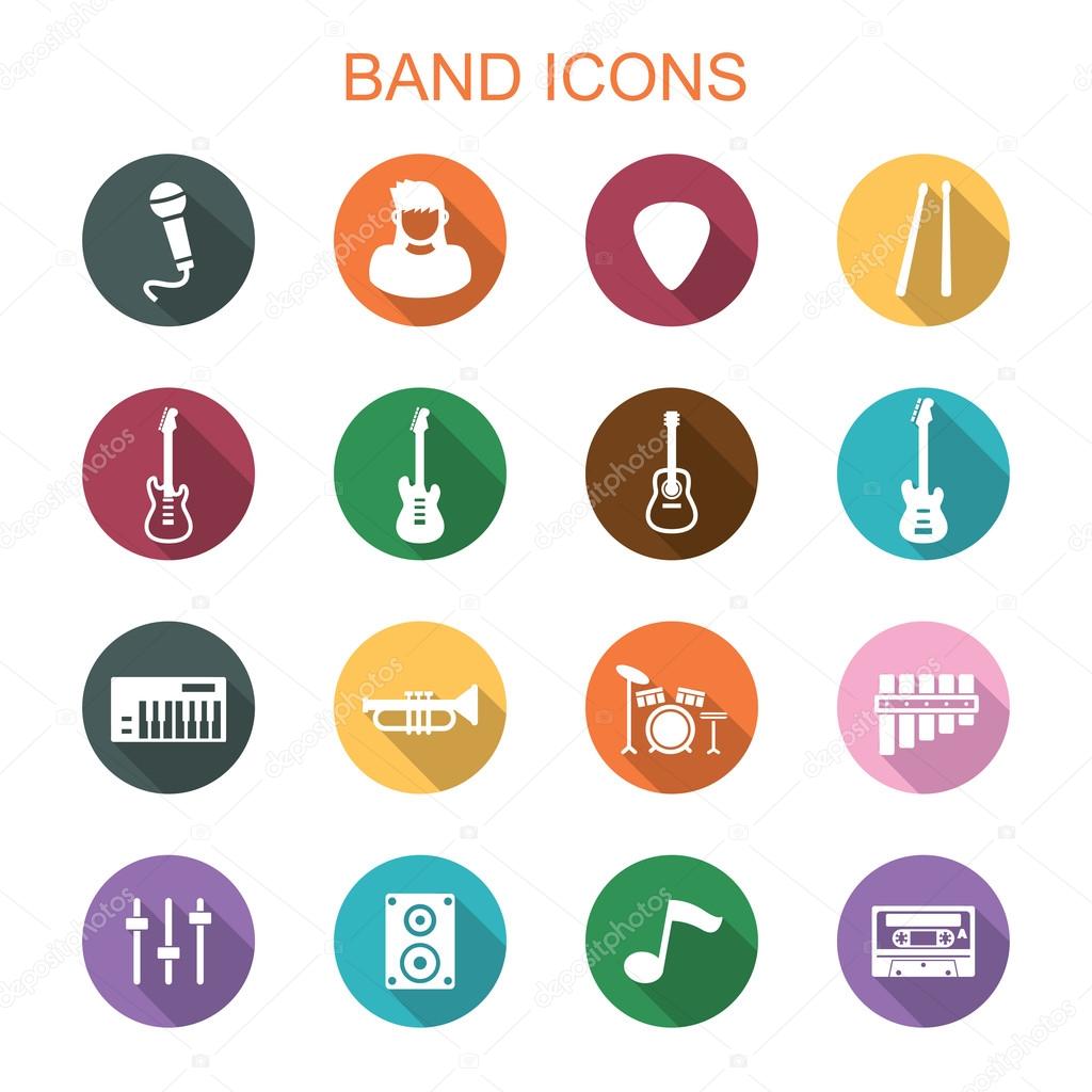 Band long shadow icons, flat vector symbols