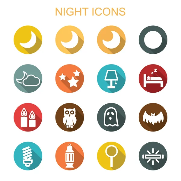 Noche larga sombra iconos — Vector de stock