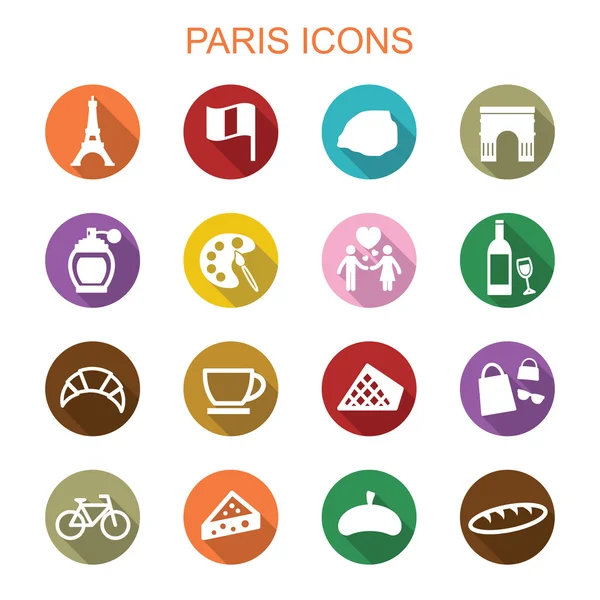 Paris long shadow icons — Stock Vector