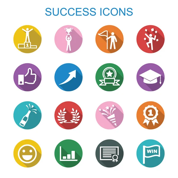 Success long shadow icons — Stock Vector