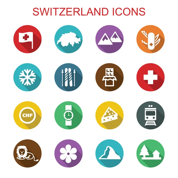Zwitserland lange schaduw pictogrammen — Stockvector
