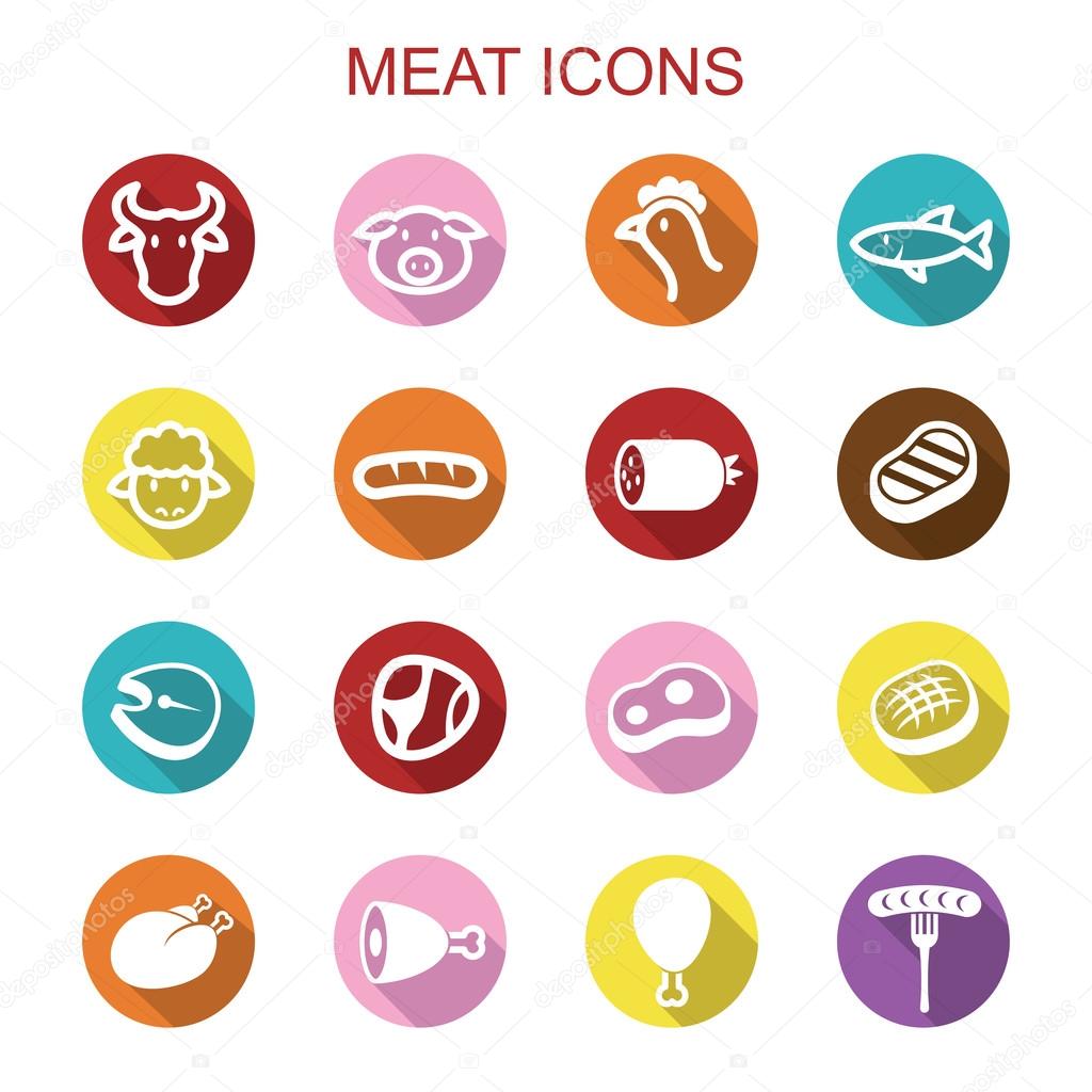 Meat long shadow icons, flat vector symbols