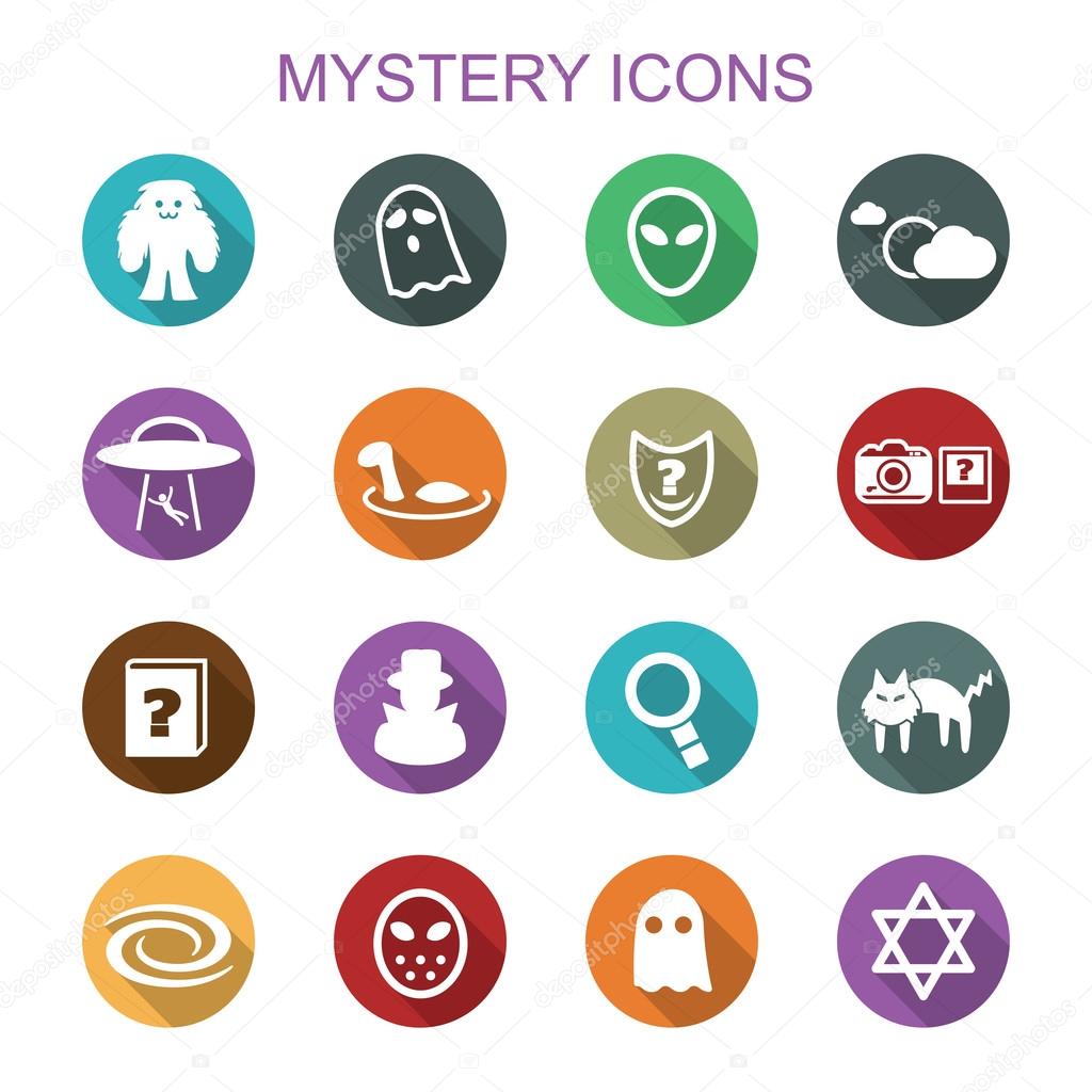 Mystery long shadow icons, flat vector symbols