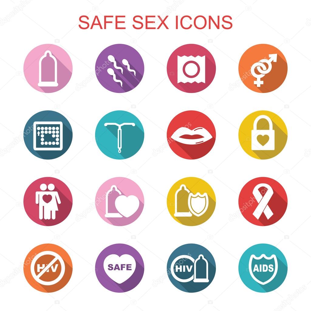 Safe sex long shadow icons, flat vector symbols