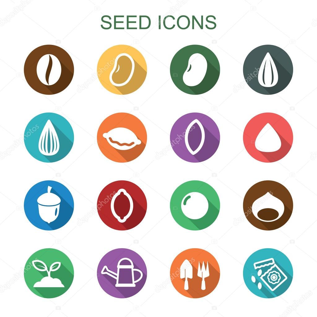 Seed long shadow icons, flat vector symbols
