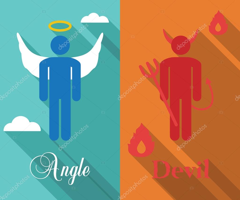 Shoulder angel and devil long shadow flat, vector symbols
