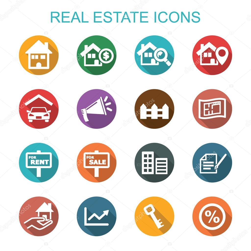 Real estate long shadow icons, flat vector symbols