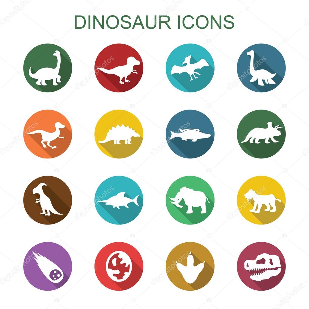 Dinosaur long shadow icons, flat vector symbols