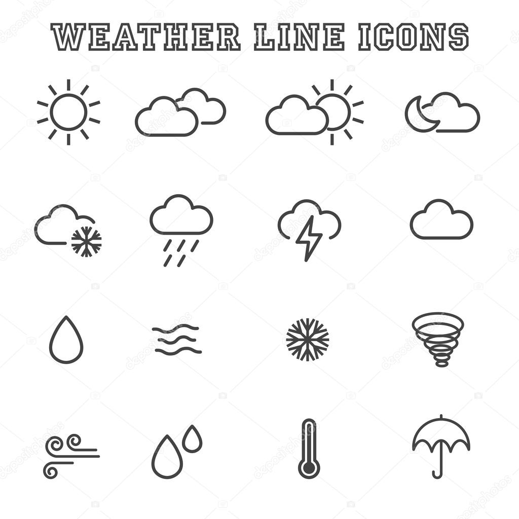 Weather line icons, mono vector symbols