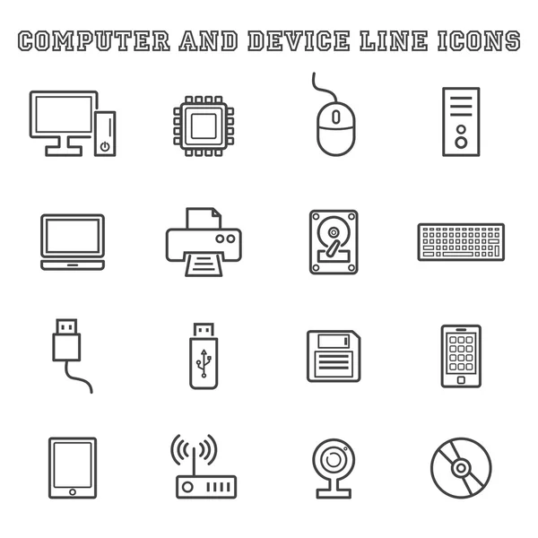 Иконки линий компьютеров и устройств — стоковый вектор