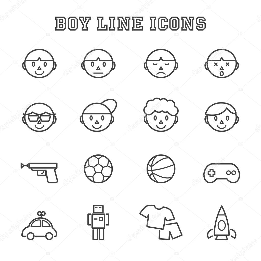 Boy line icons, mono vector symbols