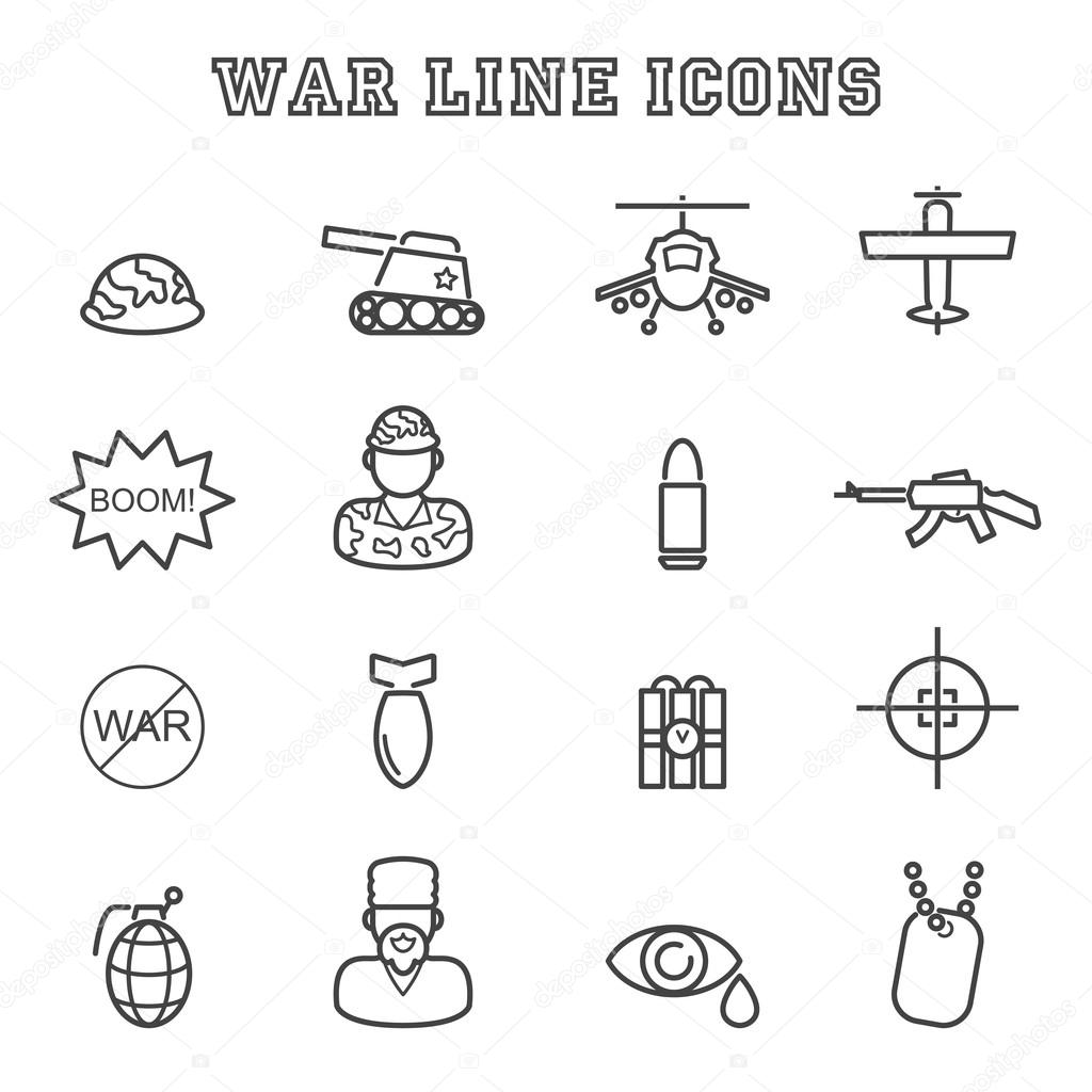 War line icons, mono vector symbols