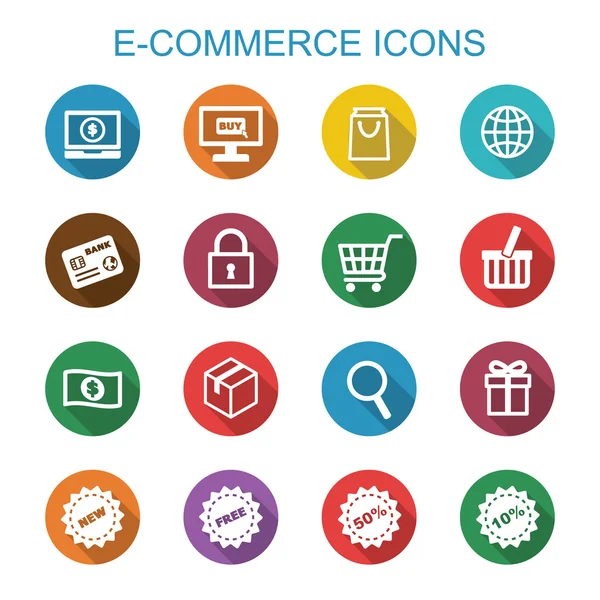 E-commerce długi cień ikony — Wektor stockowy