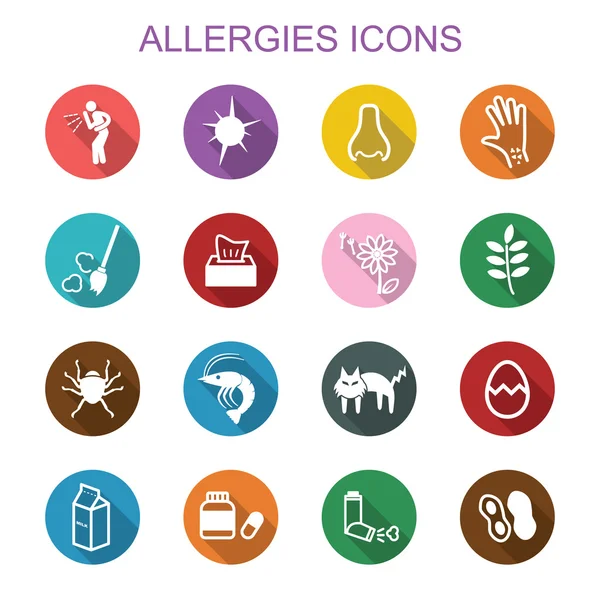 Allergies long shadow icons — Stock Vector