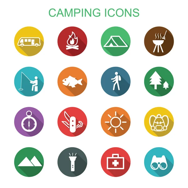 Camping longues icônes ombre — Image vectorielle