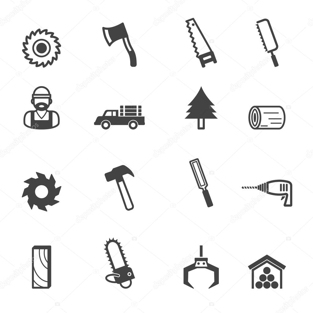 Sawmill icons, mono vector symbols