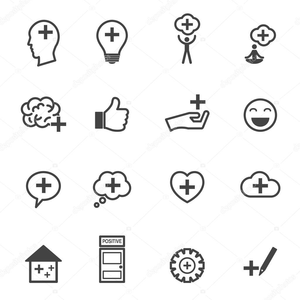 Think positive icons, mono vector symbols