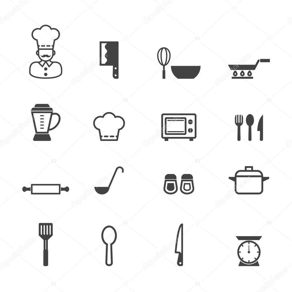 Kitchen icons, mono vector symbols